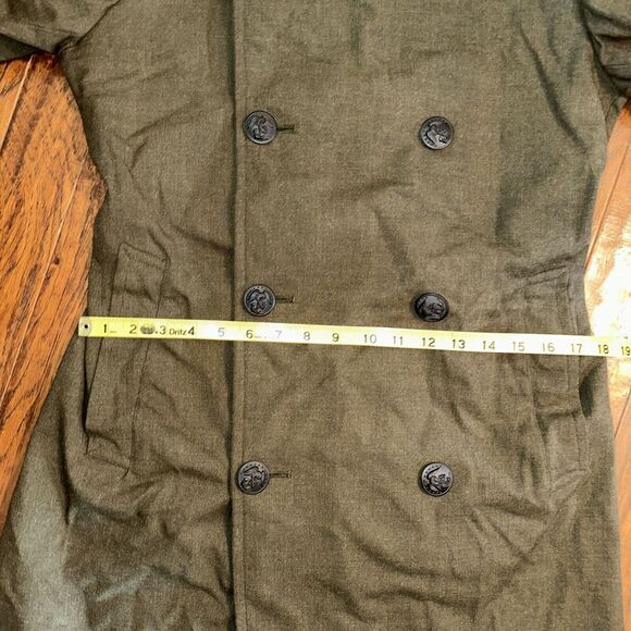 Vintage Military Mens Wool Serge Overcoat Double Breasted  Green 36R (2R-2) - Picture 8 of 12